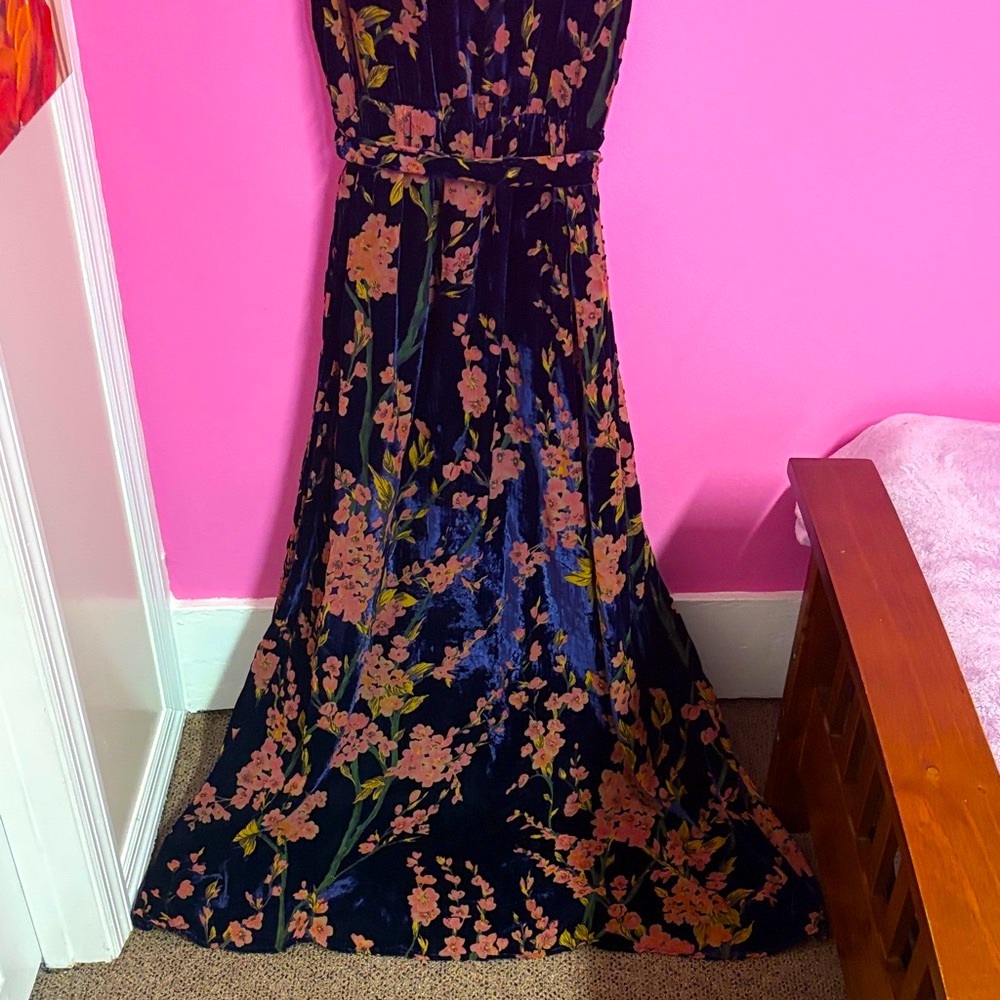 Baltic Born Lennon navy blue Floral Velvet Maxi Dress stretchy size XXL classy - Picture 12 of 16